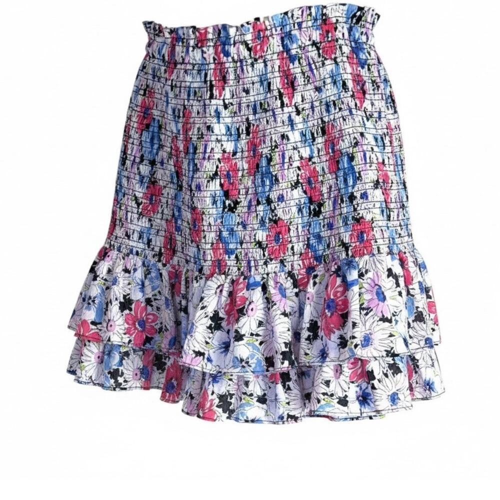 Veronica Beard Pleated Tiered Mini Skirt Floral Print Multicolor Women's XL = 12